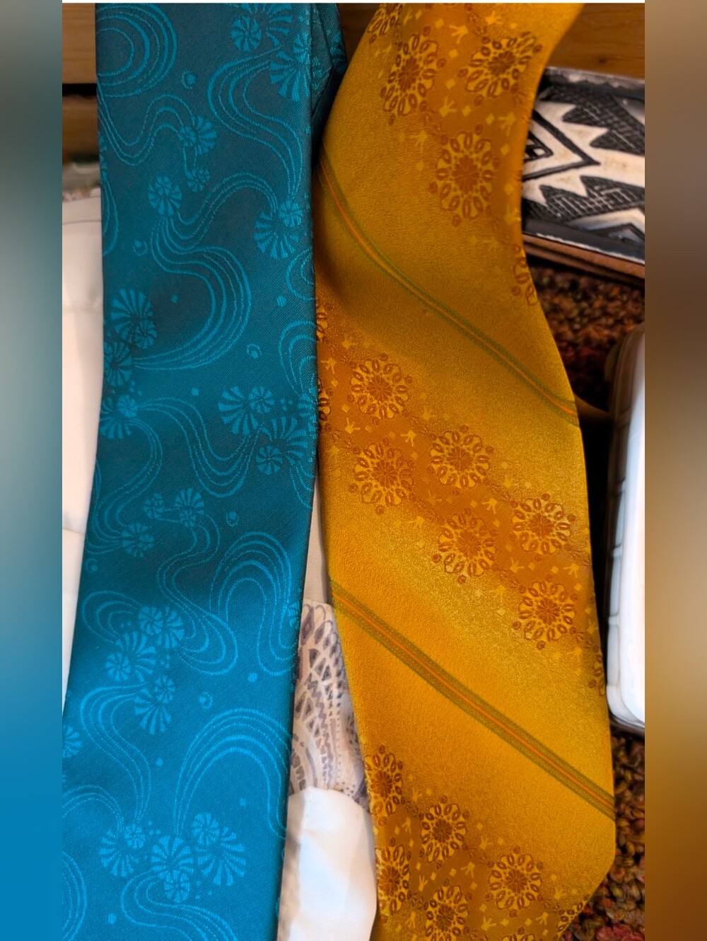 Teal and Mustard Floral Pattern Men’s Ties